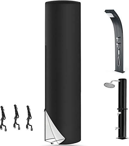 Housse de Protection pour Douche Solaire 230 x 67cm, 420D Imperméable à l'eau étanche à la Poussière Bache de Protection Douche Solaire Exterieure avec Cordon de Serrage et Poches de Rangement