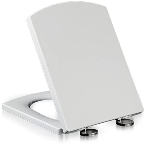 Wttfc Asientos De Inodoro Cuadrado Cierre Suave,Tapa WC Cuadrado, Liberación Rápida,con Bisagras Ajustables De Acero Inoxidable Toilet Seat, Fácil De Montar