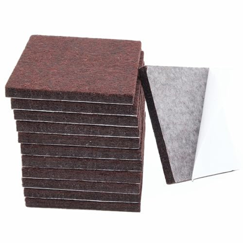 12Pcs Square Felt Furniture Pads, 2 inch x 2 inch Self Adhesive Cuttable Anti Scratch Floor Protectors for Furniture Legs Hardwood Floor, Brown, 50mm