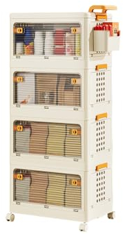 Ergocar Faltbare Aufbewahrungsbox, Stapelbare Große Kapazität Aufbewahrungsbox mit Aufbewahrungskorb, Transparent Kunststoff Aufbewahrungsbox mit Riemenscheibe, für Büro, Küche & Wohnzimmer