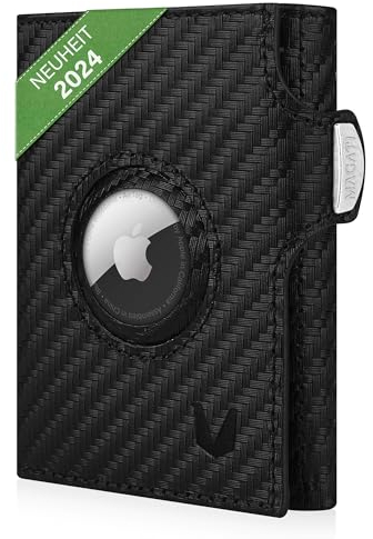 MAGATI Slim Wallet mit AirTag Hülle, ohne Münzfach, RFID-Schutz - Mini Geldbörse Herren & Damen klein - il Santo Kartenetui - Kartenhalter Einkaufswagenchip-Fach Portemonnaie, Carbon