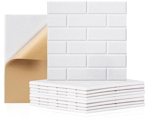 GUUSII HOME Isolation Phonique Panneau Acoustique Mural Plaque 30 * 30 * 1cm Absorbeur De Bruit Polyester Haute Densité Insonorisante Autocollante Dalle Traitement pour Home Studio(Blanc,L 12 Pack)
