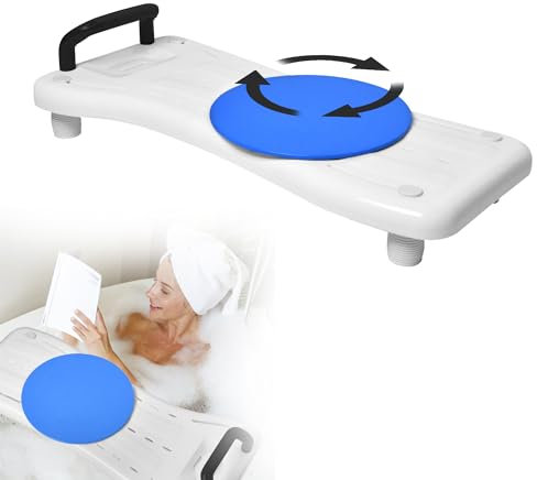 LARS360 Badewannenbrett mit Drehscheibe, Einstellbar Sitzbrett Wannensitz für Senioren mit Schwarz Griff und Seifenablage, Max. Belastung 150 kg, für Badewannenbreiten von 41-63 cm