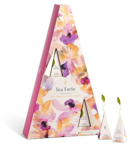 Tea Forte Tea Advent Calendar Gift Set; 12 Individually Wrapped Handcrafted Assorted Pyramid Infuser Tea Bags with Numbered Doors, Mariposa