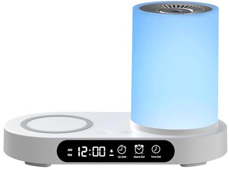 Aroma Diffuser, Multifunktions Luftbefeuchter DuftöL Diffuser, mit 7 Farben LED / 10W Wireless Charger/Wecker, Wasserlose Abschaltautomatik, Aromatherapie Düfte Humidifier für Raum, Büro, Yoga, Spa