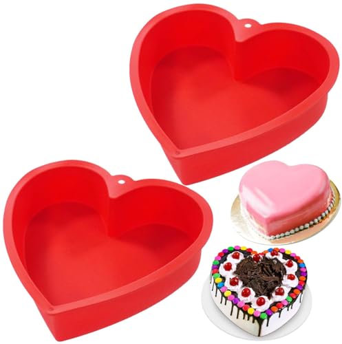LANYOTA Heart Shaped Cake Tin, Silicone Love Baking Tin, Nonstick Red Cake Mould Heart Cake Pan, Silicone Baking Mould | Cake Tin (2pc 8'')