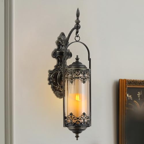 RONGHUAFUGUI Rustic Antique Gothic Glass Candle Sconce for Fireplace
