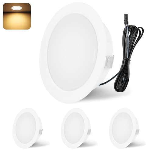 YindaLux infälld spotlight LED 12 V 3 000 K varmvit LED-spotlight dimbar 3 W LED infällbara spotlights 55–58 mm hålstorlek infälld belysning för husbil, kök, garderob aluminium vit 4-delat set