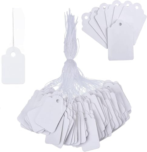 500 Pcs White Price Tags with String, Luggage Tags, Paper Blank Gift Marking Strung Labels for Jewelry Clothing Display Price (28 x 45 mm)
