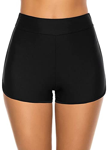 LELELEKALE Badshorts för kvinnor – magkontroll, badshorts, sommar, badbyxor, charmig, hög midja, UV-skydd, simbyxor, korta bikinishorts, simbyxor, sport, gym, hög midja, shorts