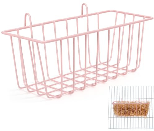 iplusmile Rabbit Hay Feeder: Metal Hanging Hay Racks Large Capacity Feeder for Guinea Pig Chinchilla Bunny and other Small Animals,Pink,23.5cm × 10 cm