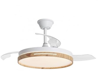 Ventilador de Techo LED con Aspas Retráctiles, Silencioso con Mando a Distancia motor DC 66w 30W Motor DC+36W Luz 2880LM, 6 velocidades con Memoria de la luz (Madera)