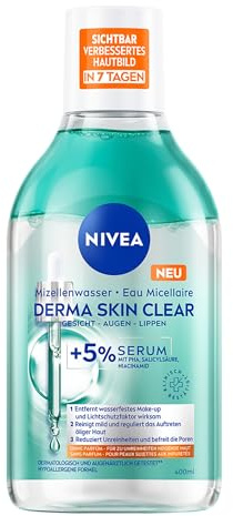 NIVEA Derma Skin Clear Mizellenwasser(400 ml), sanfte Gesichtsreinigung mit Niacinamid, Make-up Entferner für effektive Reinigung