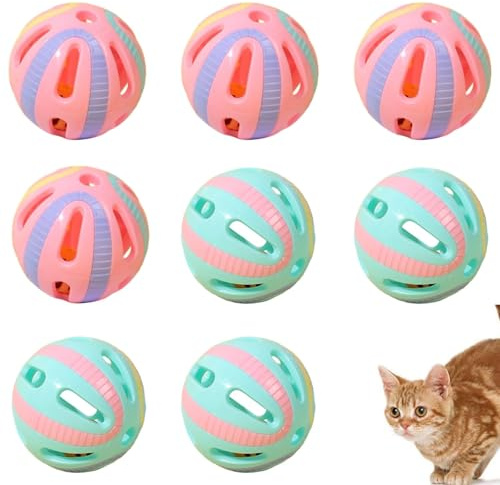 ZQuintuplian 8 PCS Cat Balls, Cat Ball Toy, 8CM Interactive Cat Toys Balls with Bell, Durable Cat Toys for Indoor and Outdoor Play (Blue and Pink)