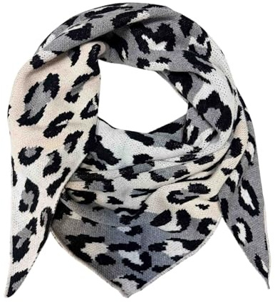 Jeamis XXL Triangolo Sciarpa Maglia Leopard Calda Inverno Sciarpa Moda Sciarpa Triangolo Sciarpa Tubolare Stola Autunno Primavera Lana Panno Leo Italy, Grigio beige, 160 x 48 cm