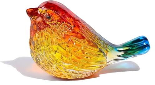 InteDesign Colorful Glass Birds Figurine Handmade Art Crystal Glass Birds Figurine - Artistic Animal Collectible for Home Shelf Decor for Christmas, Birthday & Valentines (Colorful)