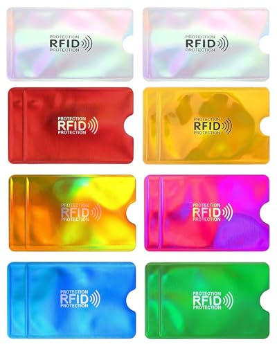 MenYiYDS 14 piezas Estuches para Tarjetas con Bloqueador RFID, Crédito Estuches con Bloqueo RFID, Titular protección Tarjetas Prevención de Robo Identidad para Mujeres y Hombres (7 Colores)
