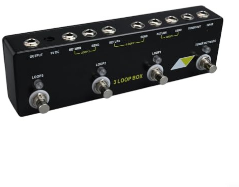 Qualoramall 3 LOOP BOX Pedale Looper per Chitarra con True Bypass, Tuner Mute Switch e Ingresso Flessibile, Pedale Effetto Loop in Metallo per Chitarra Elettrica e Basso, Nero