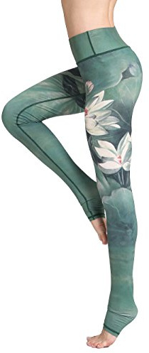 FLYILY Schöne Printed Sport Leggings Damen Sporthose Fitnesshose Yoga Leggings Sporthosen für Damen(Green,XL)