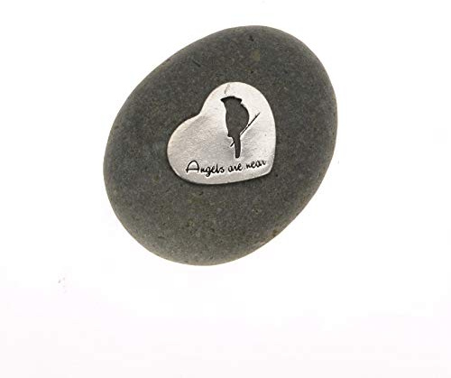 Whitney Howard Designs Sympathy Remembrance Gift for Loss of Loved One - Angels are Near River Stone with Pewter Plate - Memorial Garden Stone Bereavement Keepsake Sympathy Décor