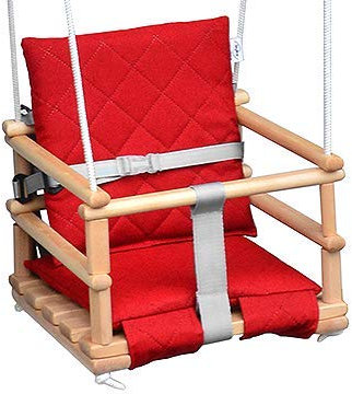 Holz Babyschaukel Kinderschaukel Holz Babywippe Zimmerschaukel Indoor Baby Schaukel Stoff Babysitz Baby Schaukel zum Aufhängen 4 in 1 Sicherheitsgurt Indoor Outdoor (Natürliche&Rot)