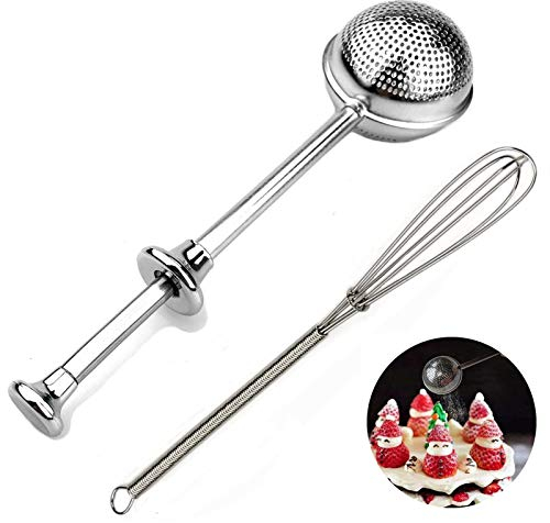 Setaccio per cottura in polvere per zucchero e spolverino con coperchio in acciaio inox, farina di zucchero, cacao in polvere, setacci per cottura e spolverare bacchetta per spezie e altre spezie