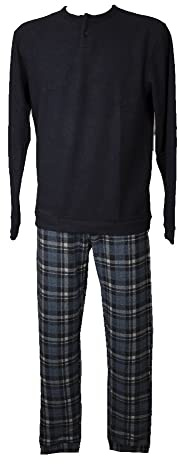 RAGNO Pigiama Uomo Invernale Punto Milano Morbido e Caldo Collo Serafino Maglia e Pantaloni con Polsini Articolo U613N1, 199MF Fantasia delavè Melange, Taglia 48