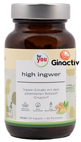 for you high ingwer - 60 Kapseln hochreiner Ingwer-Extrakt - patentierter Rohstoff Ginactiv® - Naturprodukt mit 300mg Ingwerpulver - Hoher Gehalt an Gingerole und Shogaole - vegan & ohne Zusatzstoffe