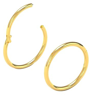 Body CAC Or 2 Pièces-0.8mm×6mm Mini Femme Acier Chirurgical Anneaux de Nez à Charnière Oreille Inoxydable Piercing Helix Cartilage Tragus Boucles D'oreilles