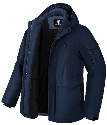 Pioneer Camp Cappotto invernale da uomo, impermeabile, foderato in pile, caldo, giacca invernale con 9 tasche, isolante, antivento, parka con cappuccio (S-XXL), Marina Militare, L