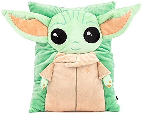 Jay Franco Cuscino Coccola Peluche Star Wars The Mandalorian Grogu Baby Yoda - Morbido Cuscino 3D Super Soft per Letto