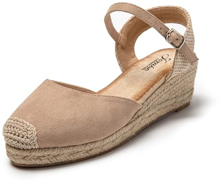 JOMIX Espadrilles Femme Sandales Espadrilles Compensées Femme Sandale Femme Sandales Compensé Réglable avec Boucle Confort (Kaki, 39)