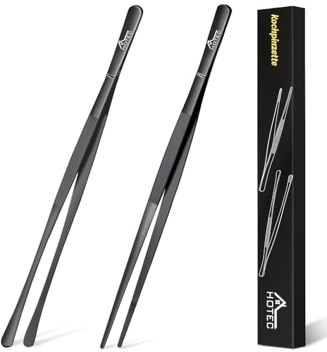 Hotec Pinzette da cucina professionali in acciaio inox per cucinare, grigliare e cuocere, pinzette extra lunghe, set da 2 – 30,5 cm, nero, NZ-B02