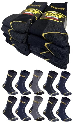 Calcetines de trabajo para hombre reforzados y transpirables, comodidad y soporte para todo el día, algodón antisudor, multipack de alta resistencia, 10 Pares Dark, 39-42