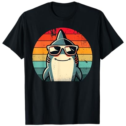 Tiburón retro genial con gafas de sol de los años 70, 80 y 90, tiburón divertido Camiseta