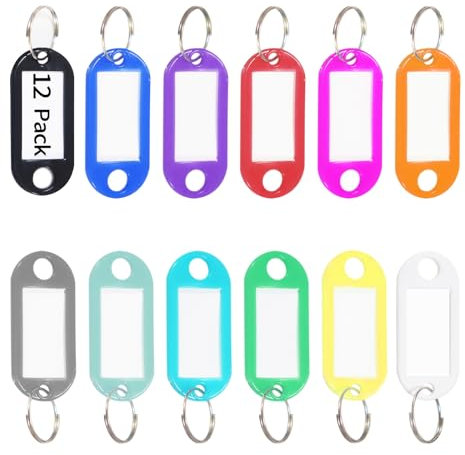 Nyckeltaggar, nyckeletiketter, 12-pack plastnyckeltaggar med ring och etikettfönster, nyckelringens namnetiketter/identifierare för bagage, väskor, resväskor, ryggsäck, 12 – färger
