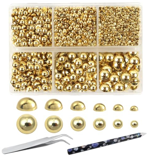 TOAOB 5000 Piezas Medio Redondo ABS Perla de Imitación 2 a 8 mm Dorado Cuentas Planas de Resina para Manualidades DIY Fabricación de Scrapbooking