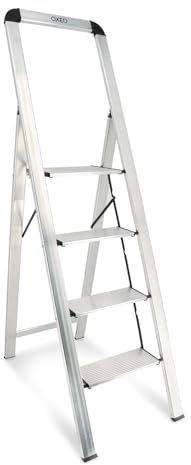 Oxeo - Escabeau ultra mince & ultra léger 100% aluminium - 4 marches - 5,5cm d'épaisseur