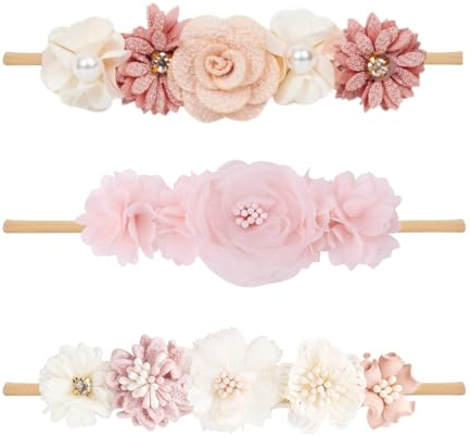 XBFOCNH 3 Stücke Baby Haarband,Blume elastisches Haarband,Weiche Baby Mädchen Stirnbänder,für Neugeborene Kleinkinder Haarschmuck