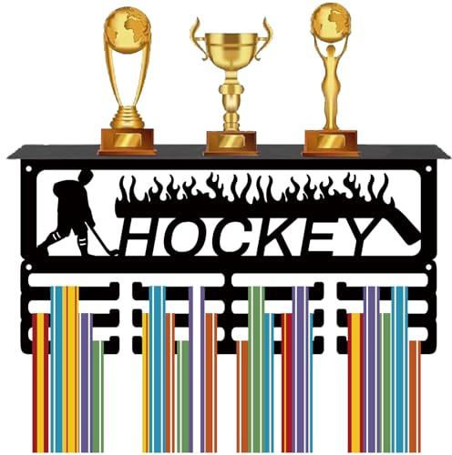 CREATCABIN Appendiabiti per Medaglie Da Hockey Scaffale per Trofei Porta Medaglie con Supporto per Mensola Sport 4 fila Supporto per Montaggio A Parete In Metallo Può Contenere 70+ medaglie 40x20x10cm