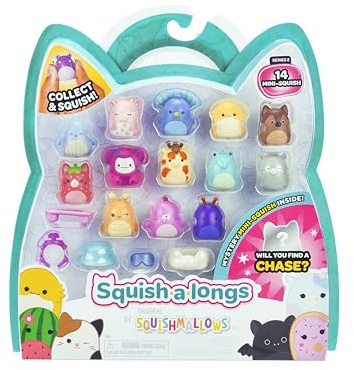 Squish-a-Longs Lot de 14 Mini-Squish série 2, Wave 2 (14) Mini-Squish de 2,5 cm avec (4) Accessoires, (1) Anneau de Fixation et (1) Guide de Collection