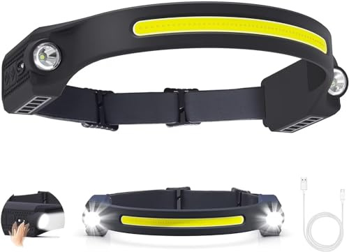 Puersit LED Head Torch USB Rechargeable Headlamp 6 Modes Motion Sensor Headlight 260° LED Headtorch Lightweight IPX4 Waterproof Hands-Free Flashlight for Camping,Running,Fishing,Cycling (1 Pack)