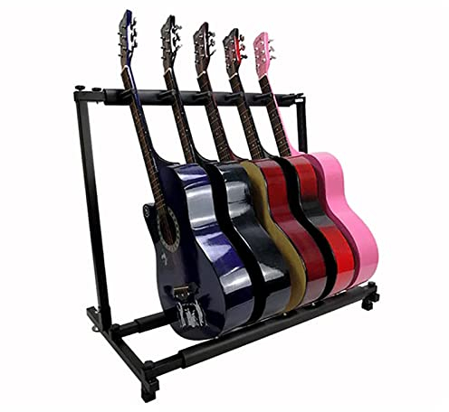 MINRS 5-fach Multi-Gitarrenständer Mehrfach Gitarrenständer Faltbar Tragbar Gitarrenstativ Universal Bassständer Halterung für Akustikgitarre, Bässe, E-gitarren