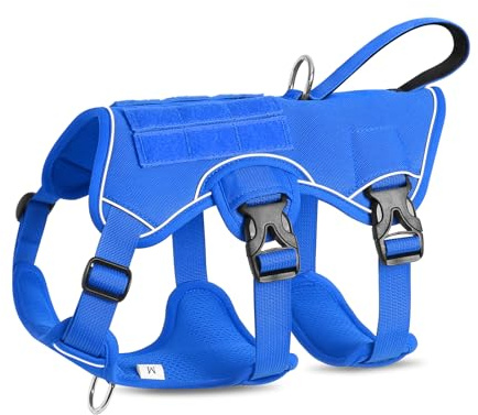VOOPET Escape Proof Dog Harness, Soft Padded Full Body Pet Harness, Reflective No Pull Dog Harness with Handle and 2 Leash Clips for Medium Dogs Walking Hiking Training (Blue,M)