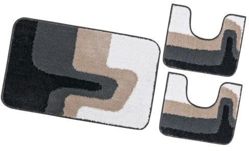 emmevi Alfombra de baño - Juego de 3 piezas - Suave Shaggy Absorbente Antideslizante Lavable Gris