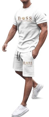 pvucpot Tuta Uomo Completa Tute T-Shirt A Maniche Corte con Traspiranti Estivo Manica Corta Top E Pantaloncini con Tasche 2 Pezzi Set Jogging Vintage Casual Spiaggia Completo Elegante Casual Tute