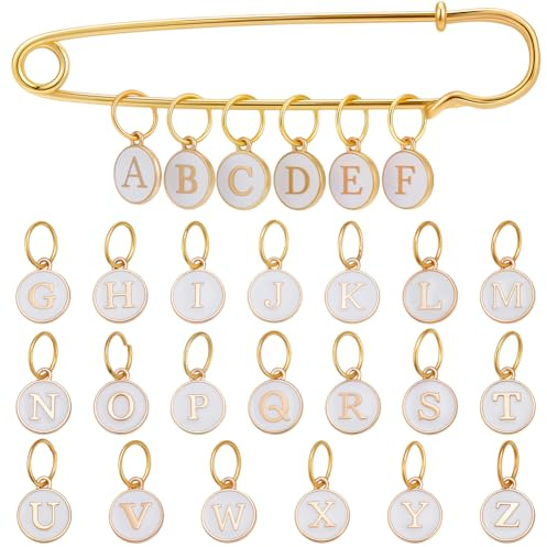 BENECREAT 26 pz Segnapunti per Uncinetto con Lettere A-Z, Ciondoli In Lega Smaltata con Lettere per Accessori Da Cucito, Maglieria e Tessitura, Bianco