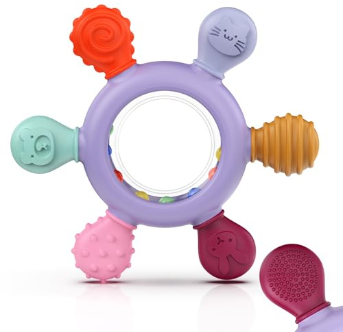 akolik Mordedor Bebe, Sonajero de Silicona para Bebé, Juguete de Dentición de Remo, Juguete Agarrar, Accesorio de Enfermería para Dentición sin BPA para Bebés de más de 0 3 6 9 Meses