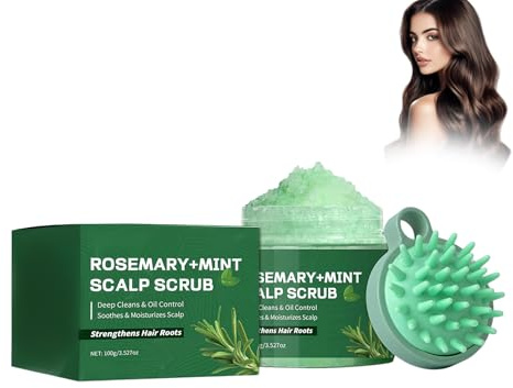 Wonsters Scrub per cuoio capelluto, Scrub per cuoio capelluto al rosmarino e menta, trattamento nutriente e disintossicante per capelli con massaggiatore per cuoio capelluto shampoo