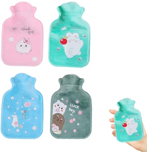 4 Stück Set Mini Wärmflasche, Wärmflasche Klein, für Kinder und Erwachsene, Ideal als Handwärmer, Perfekt für Reisen und Kalte Tage